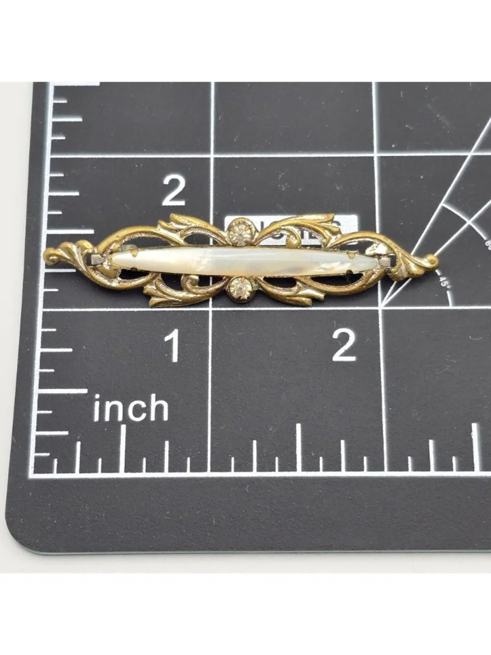Antique Mother of Pearl Bar Brooch Mixed Tone Metal & Paste Stones - Picture 5 of 6